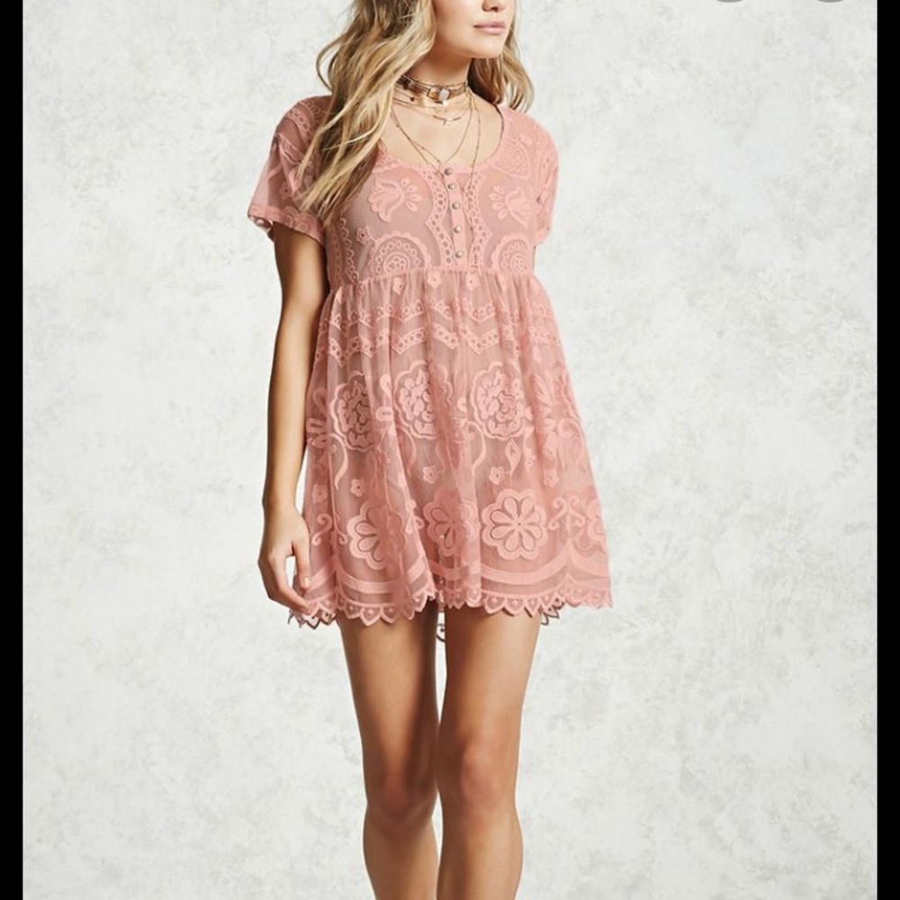 Sheer Pink Lace Babydoll Dress